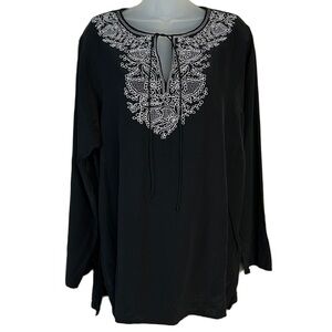 Diane Von Furstenberg Womens 100% Silk Tunic Top Blouse Long‎ Sleeve Embroidered